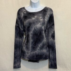 E-22 Rue21 Gray & Cream Tie Dye 3/4 Sleeve Pullover‎ Sweater Size XS